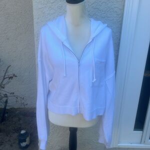 Aerie Women's White Fleece Terry Zip up Hoodie Sweatshirt Size XL